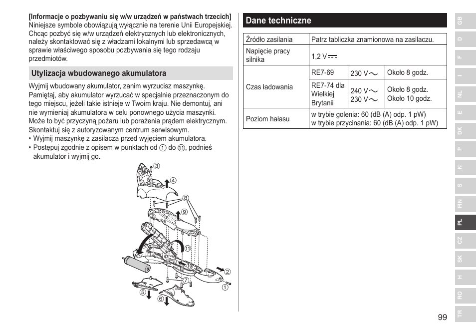 Dane techniczne | Panasonic ESSL41 User Manual | Page 99 / 138