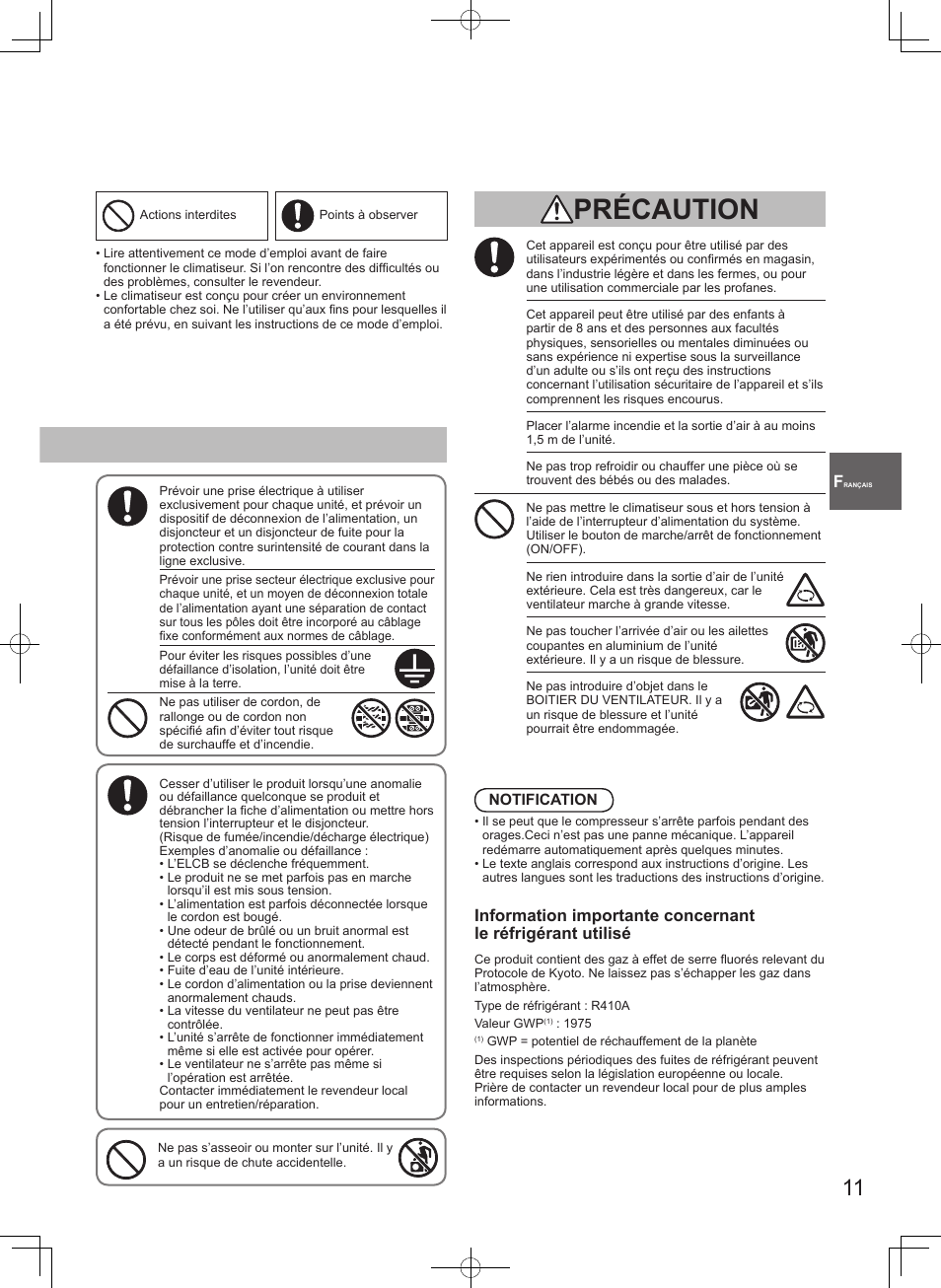 Précaution | Panasonic S45MK1E5A User Manual | Page 11 / 102