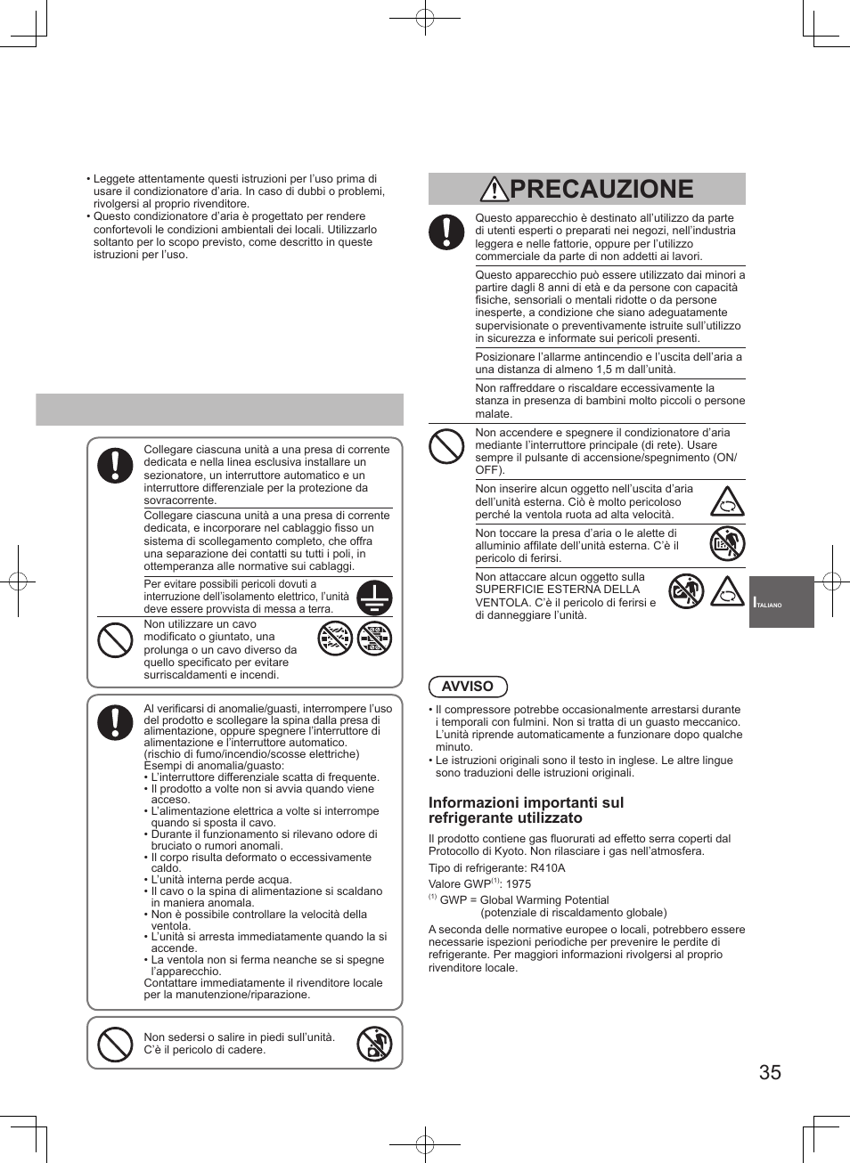 Precauzione | Panasonic S45MK1E5A User Manual | Page 35 / 102