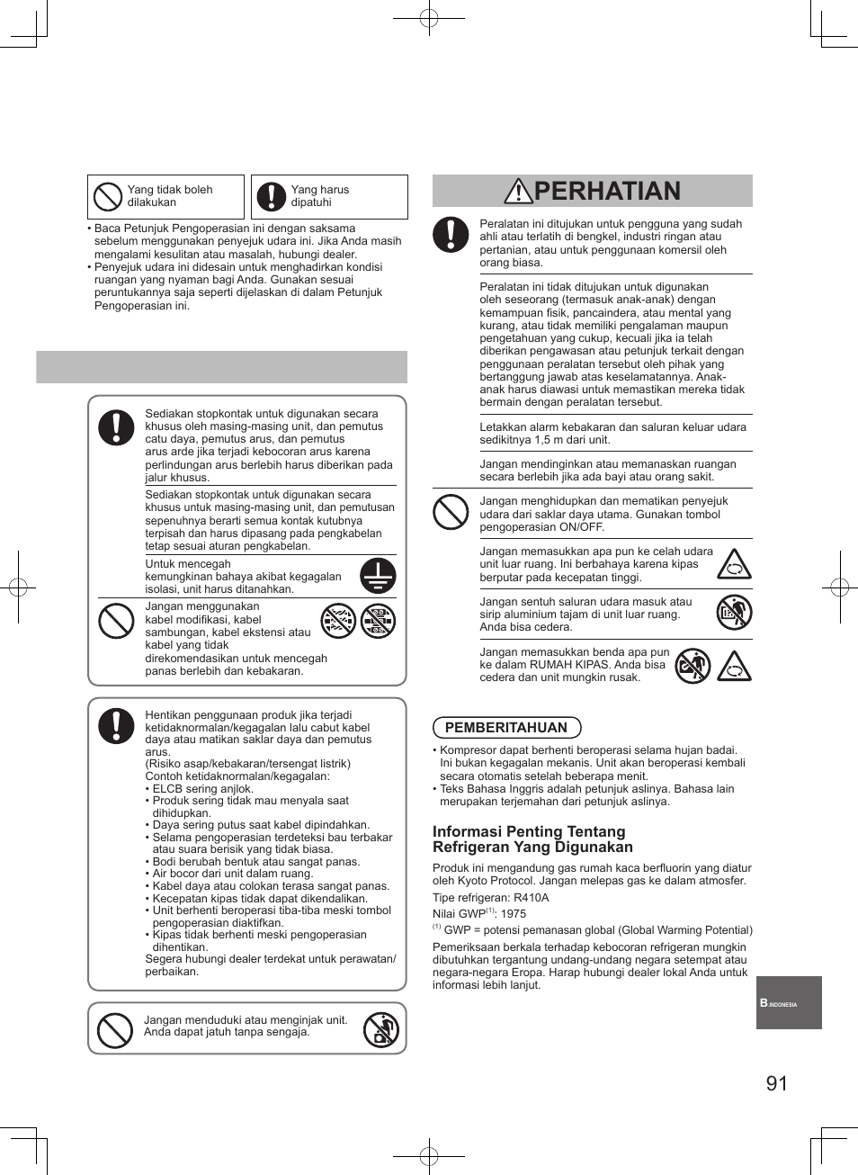 Perhatian | Panasonic S45MK1E5A User Manual | Page 91 / 102