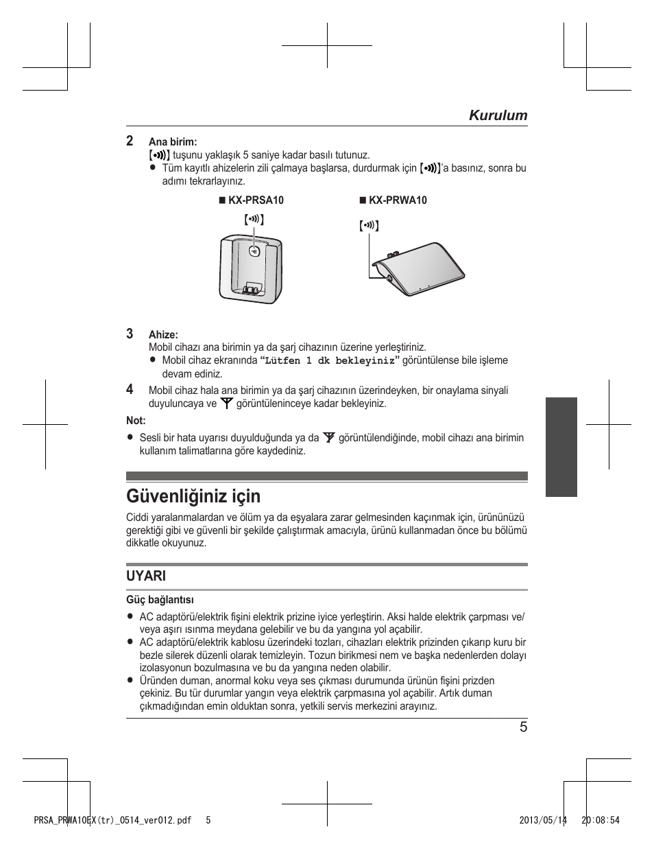 Güvenliğiniz için | Panasonic KXPRSA10EX User Manual | Page 101 / 116
