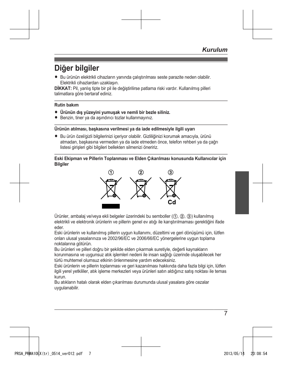 Diğer bilgiler | Panasonic KXPRSA10EX User Manual | Page 103 / 116