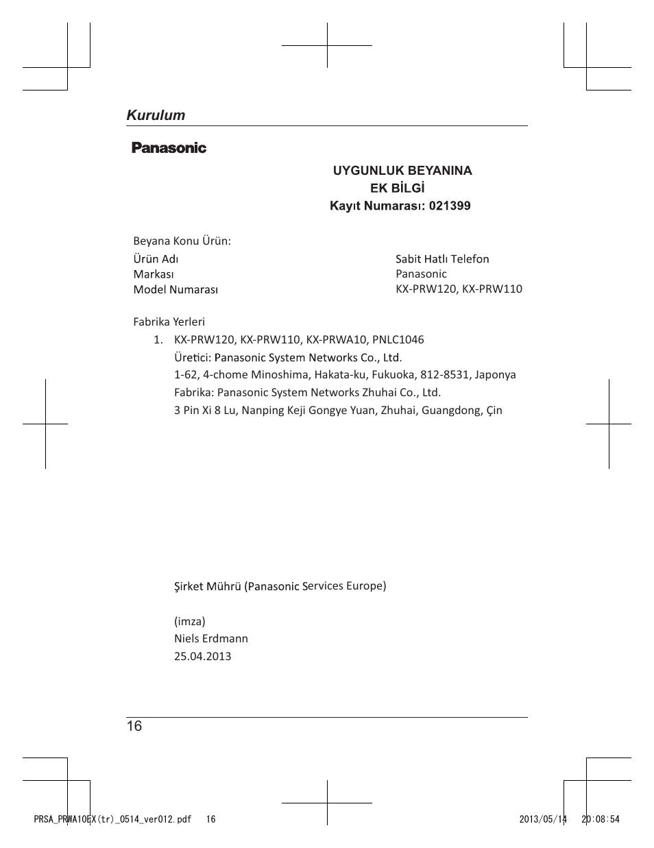 Panasonic KXPRSA10EX User Manual | Page 112 / 116