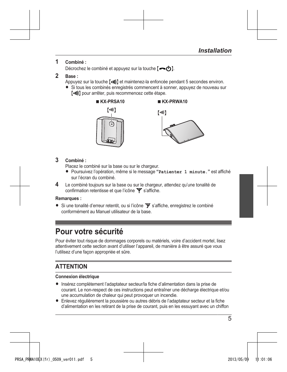 Pour votre sécurité | Panasonic KXPRSA10EX User Manual | Page 21 / 116