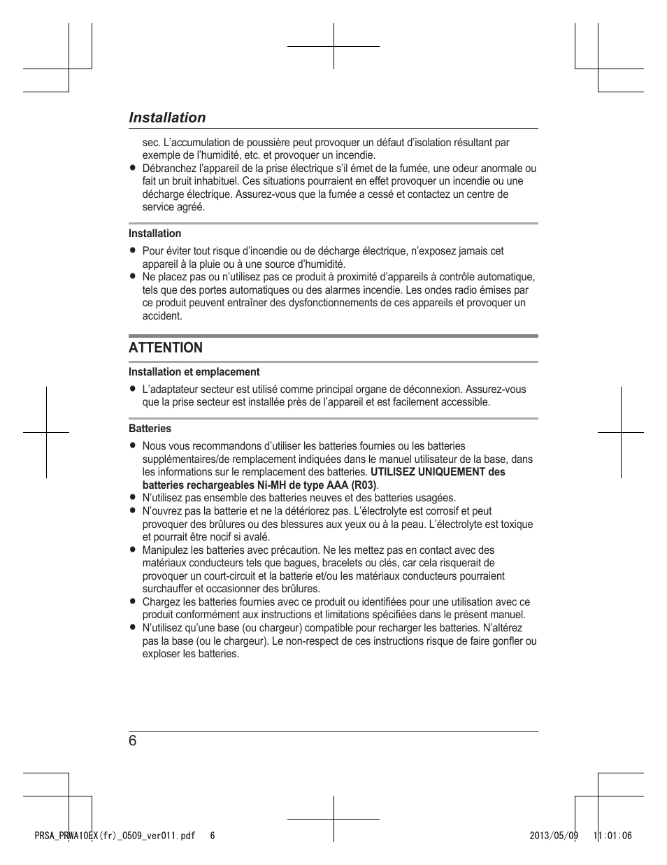 Attention, 6installation | Panasonic KXPRSA10EX User Manual | Page 22 / 116