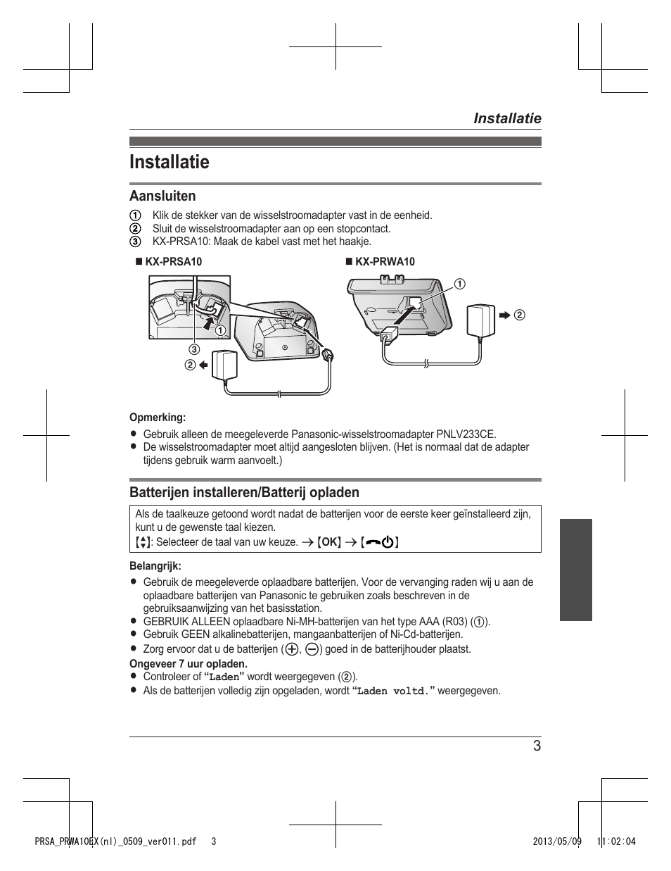 Installatie | Panasonic KXPRSA10EX User Manual | Page 27 / 116