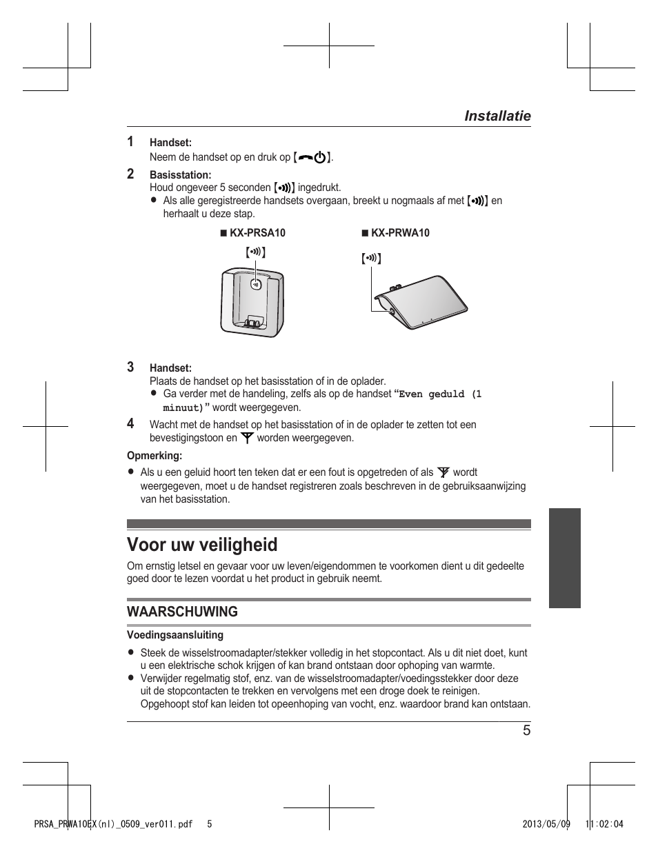 Voor uw veiligheid | Panasonic KXPRSA10EX User Manual | Page 29 / 116