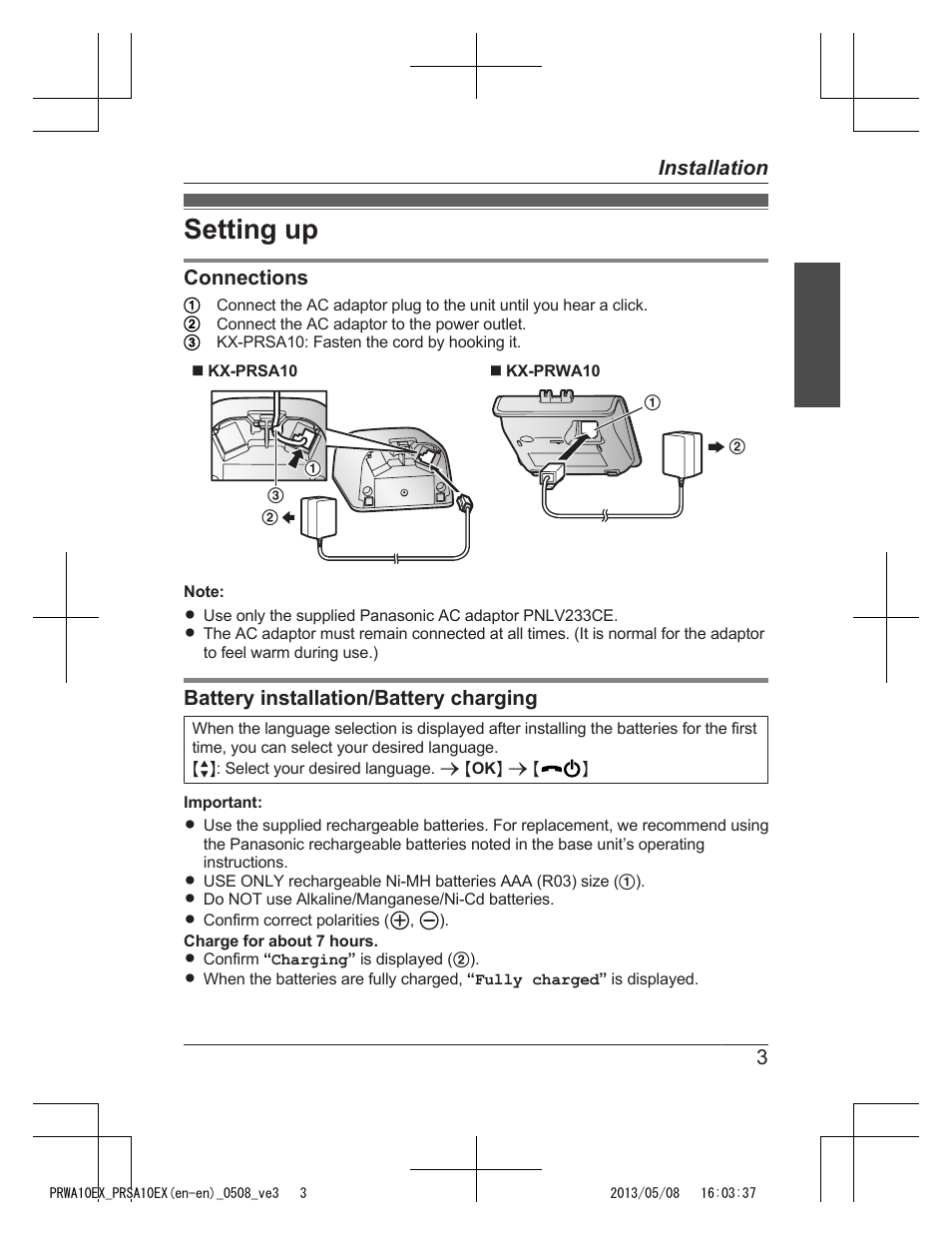 Setting up | Panasonic KXPRSA10EX User Manual | Page 3 / 116