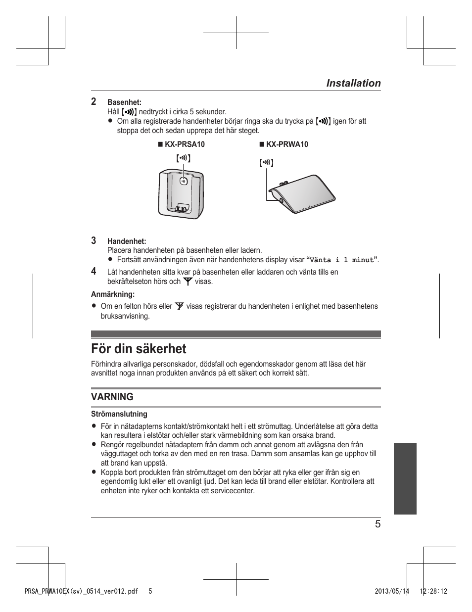 För din säkerhet | Panasonic KXPRSA10EX User Manual | Page 37 / 116
