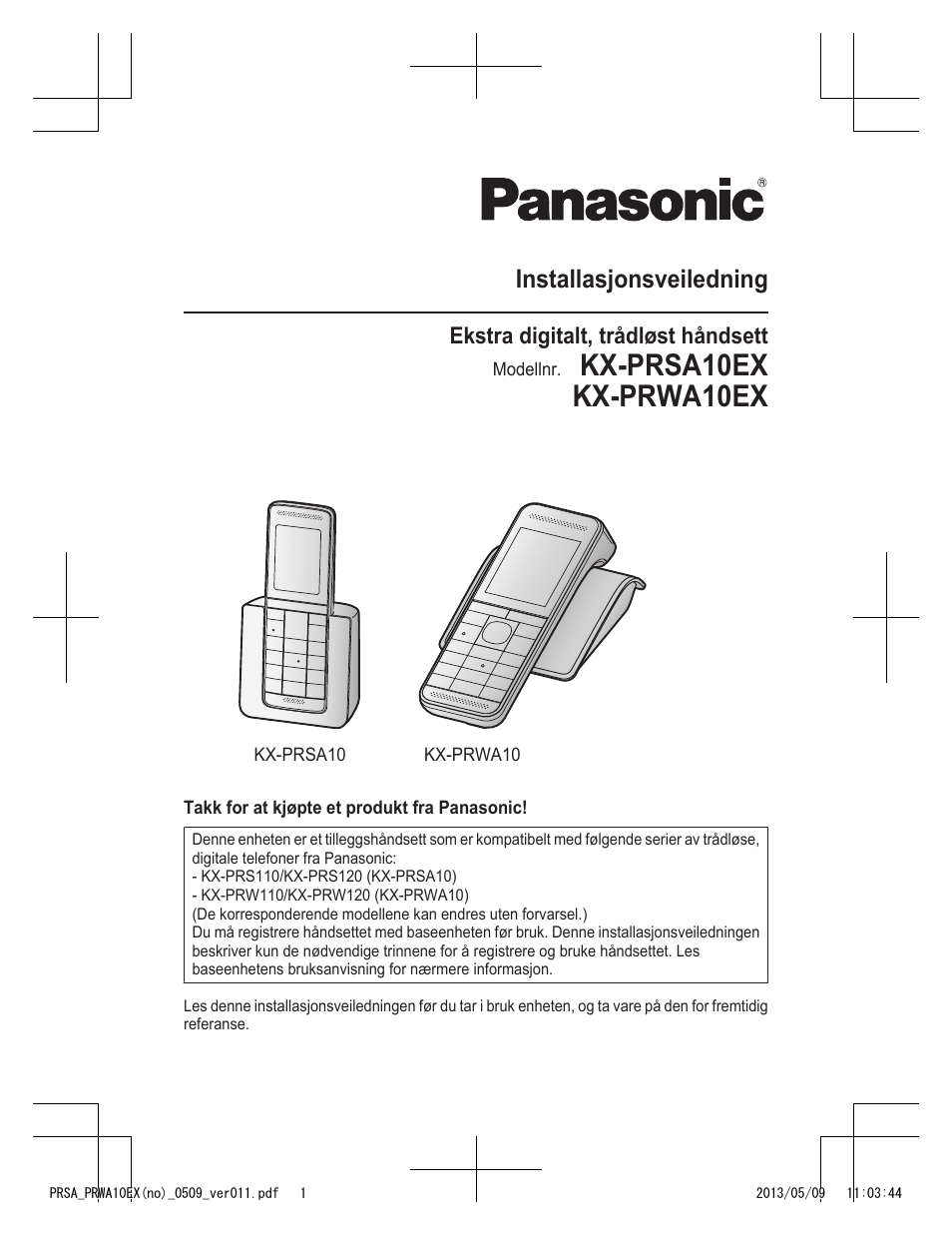 Prsa_prwa10ex(no)_0509_ver011.pdf, Kx-prsa10ex kx-prwa10ex, Installasjonsveiledning | Panasonic KXPRSA10EX User Manual | Page 41 / 116