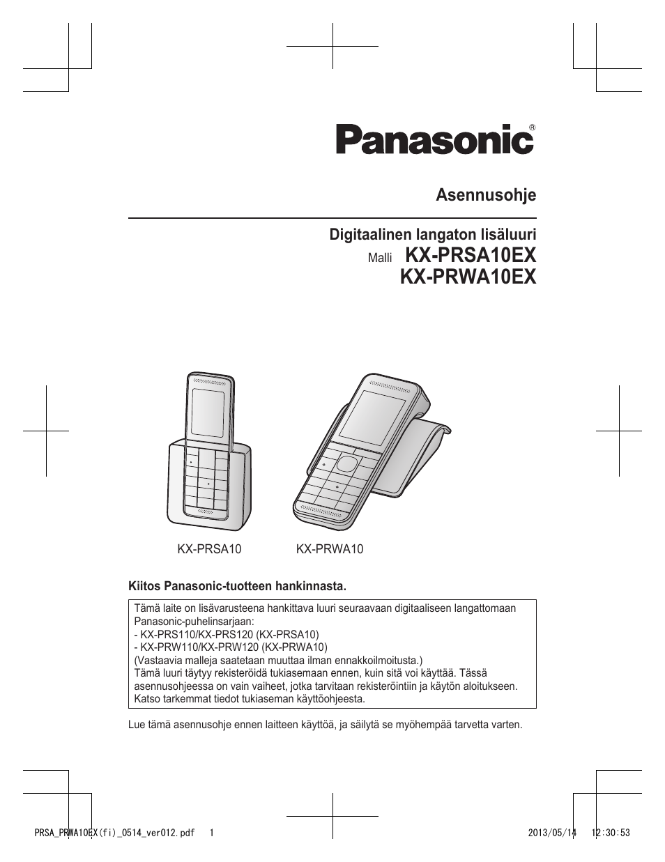 Prsa_prwa10ex(fi)_0514_ver040.pdf, Kx-prsa10ex kx-prwa10ex, Asennusohje | Panasonic KXPRSA10EX User Manual | Page 49 / 116