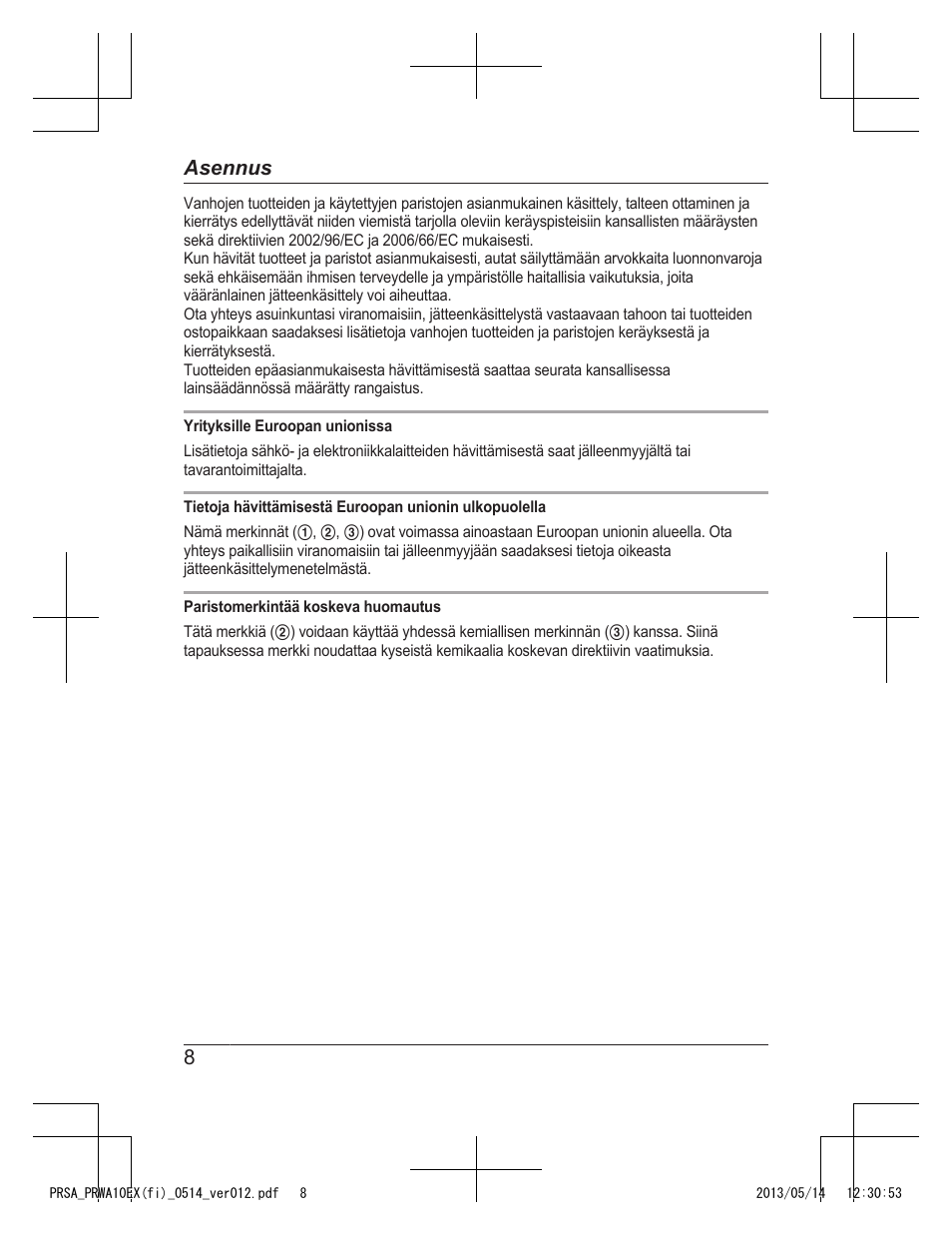 8asennus | Panasonic KXPRSA10EX User Manual | Page 56 / 116