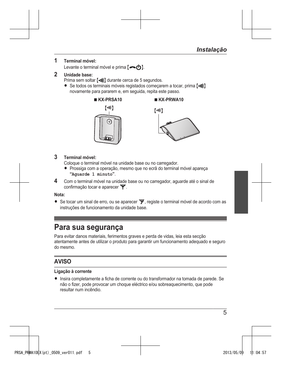Para sua segurança | Panasonic KXPRSA10EX User Manual | Page 61 / 116