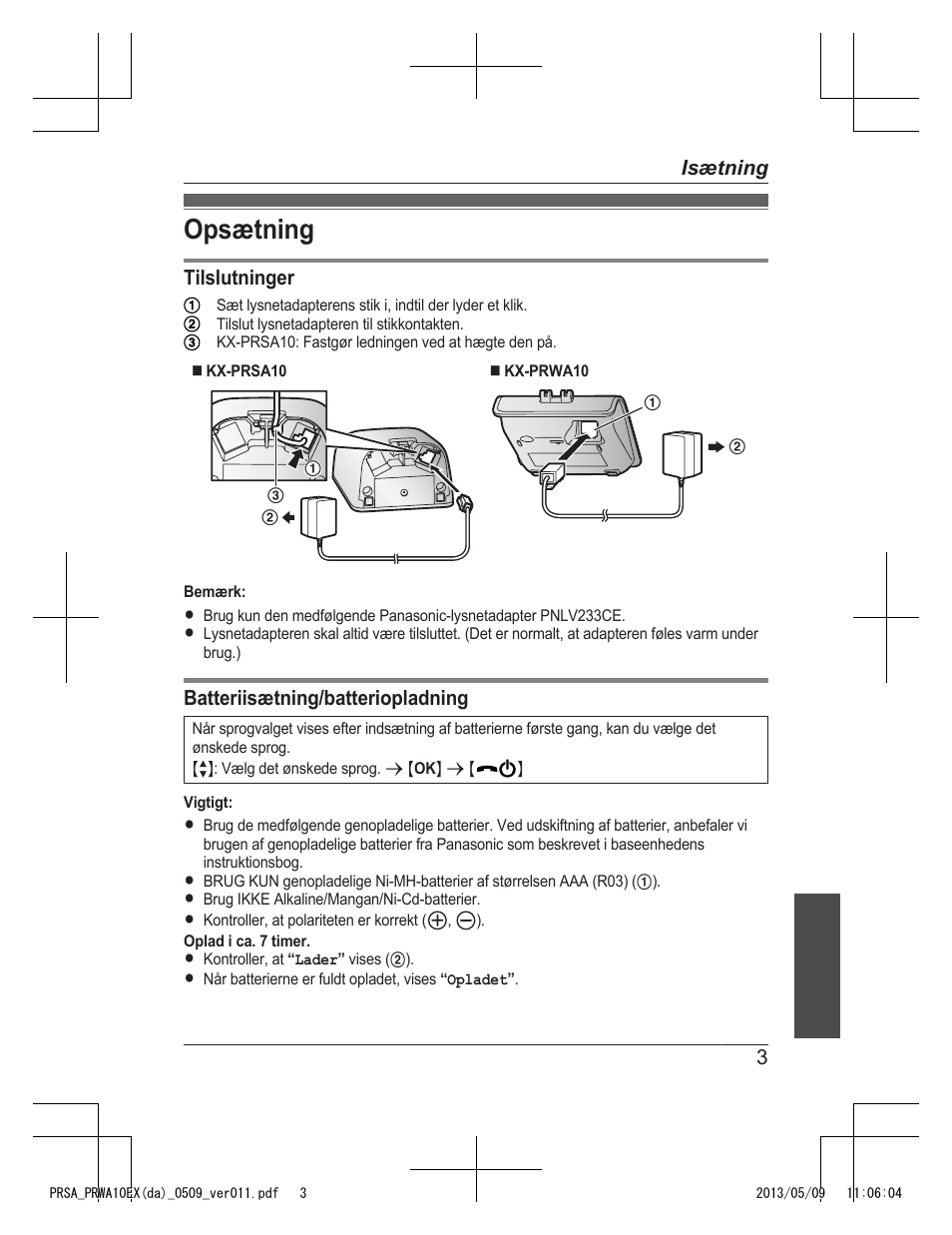 Opsætning | Panasonic KXPRSA10EX User Manual | Page 75 / 116
