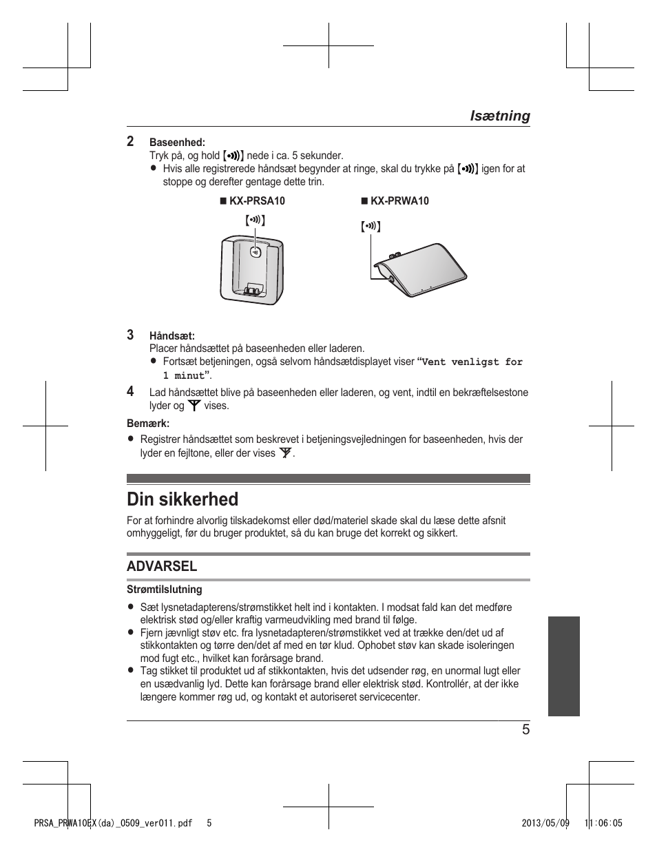 Din sikkerhed | Panasonic KXPRSA10EX User Manual | Page 77 / 116