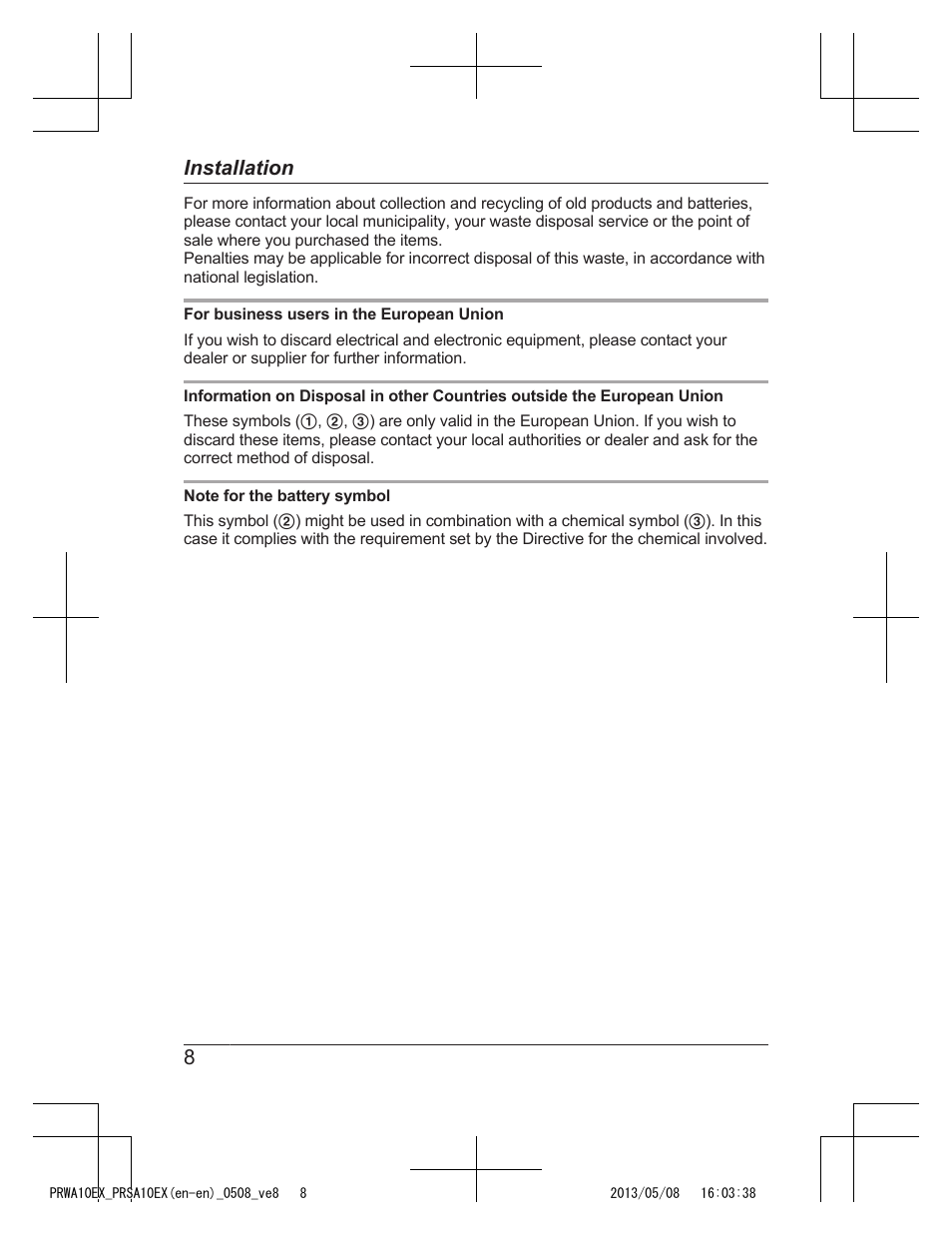 8installation | Panasonic KXPRSA10EX User Manual | Page 8 / 116