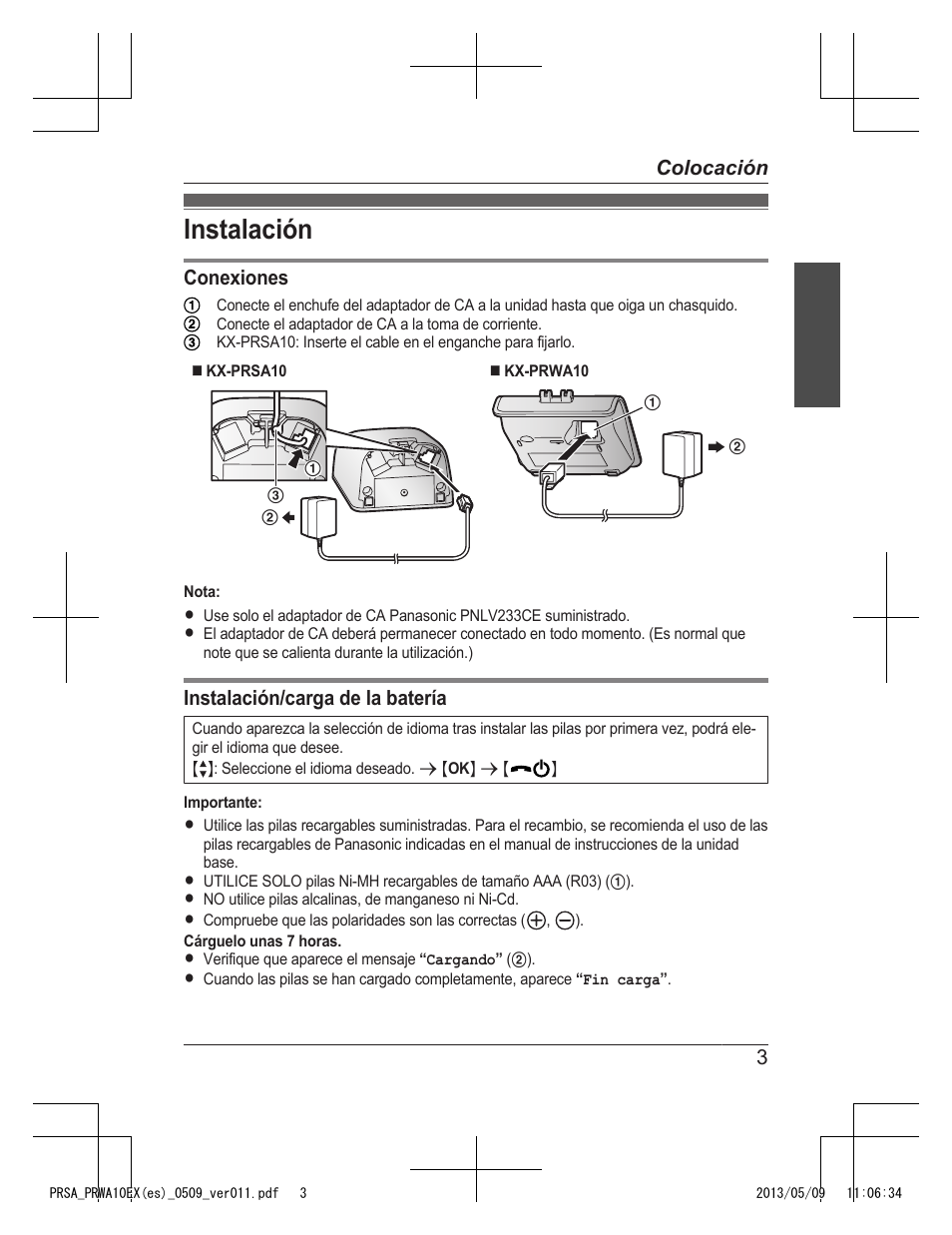 Instalación | Panasonic KXPRSA10EX User Manual | Page 83 / 116