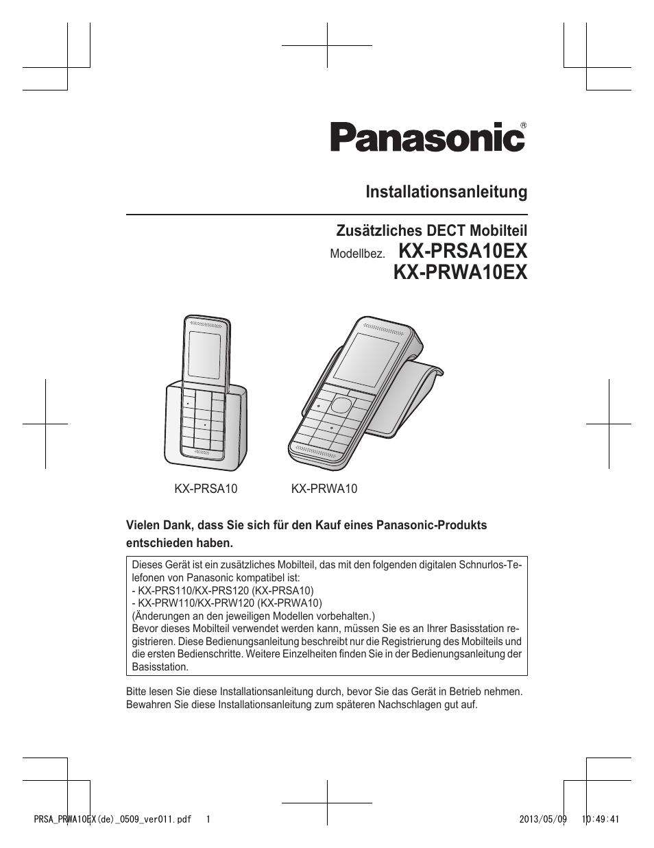 Prsa_prwa10ex(de)_0509_ver011.pdf, Kx-prsa10ex kx-prwa10ex, Installationsanleitung | Panasonic KXPRSA10EX User Manual | Page 9 / 116