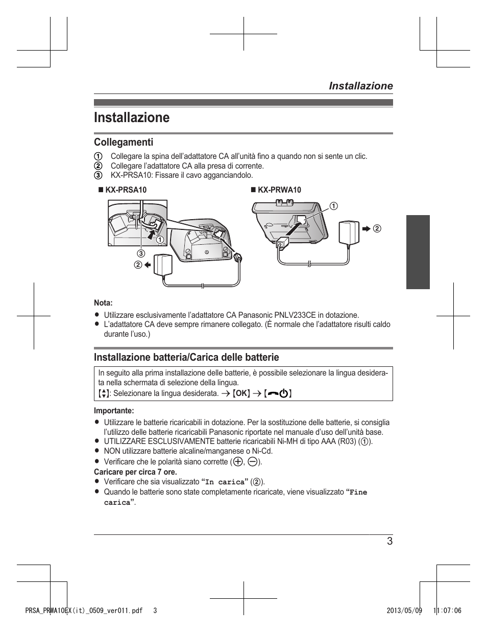 Installazione | Panasonic KXPRSA10EX User Manual | Page 91 / 116