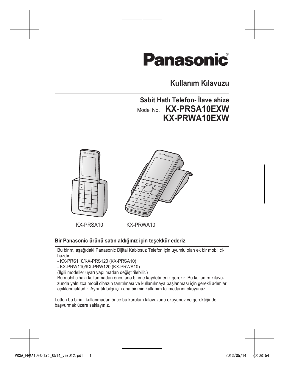 Prsa_prwa10ex(tr)_0514_ver040.pdf, Kx-prsa10exw kx-prwa10exw, Kullanım kılavuzu | Panasonic KXPRSA10EX User Manual | Page 97 / 116