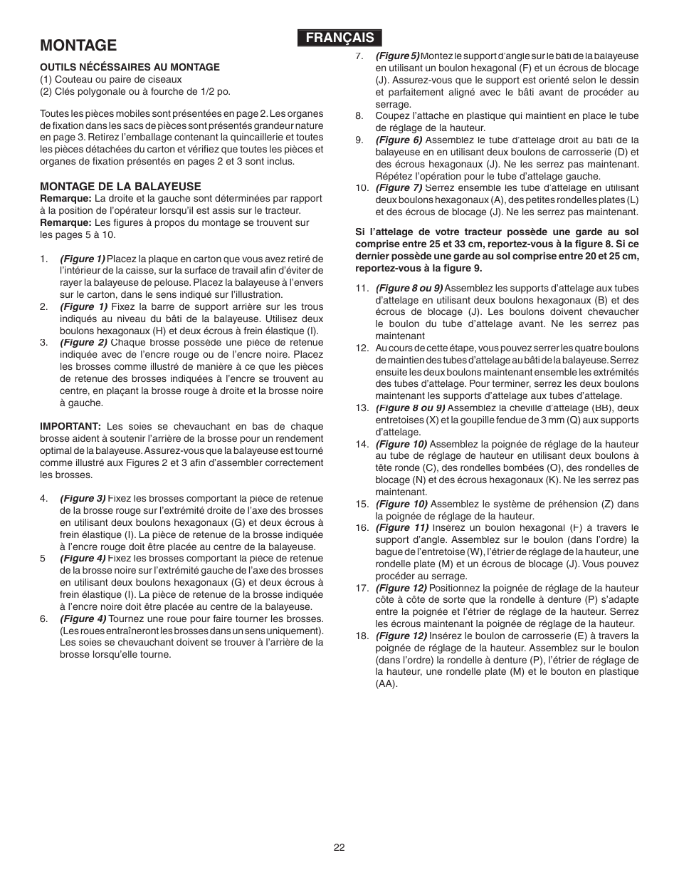 Montage, Français | Agri-Fab 45-0320 User Manual | Page 22 / 28