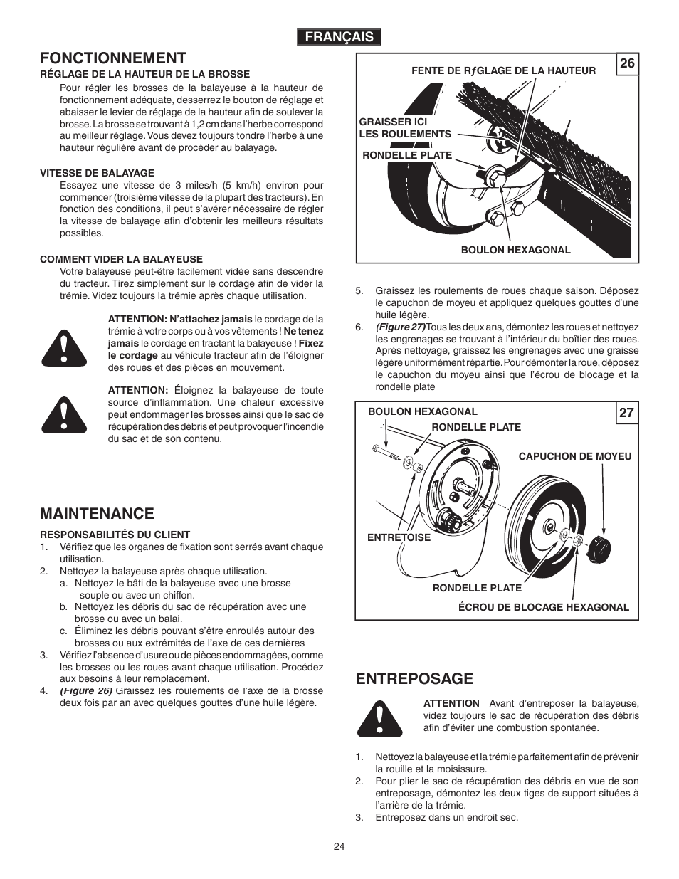 Fonctionnement, Maintenance, Entreposage | Agri-Fab 45-0320 User Manual | Page 24 / 28