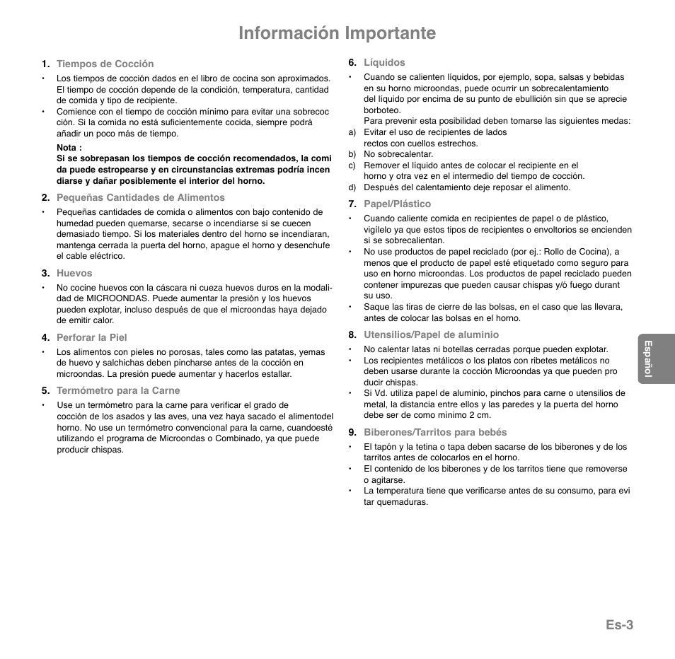 Información importante, Es-3 | Panasonic NNGD560MEPG User Manual | Page 100 / 193