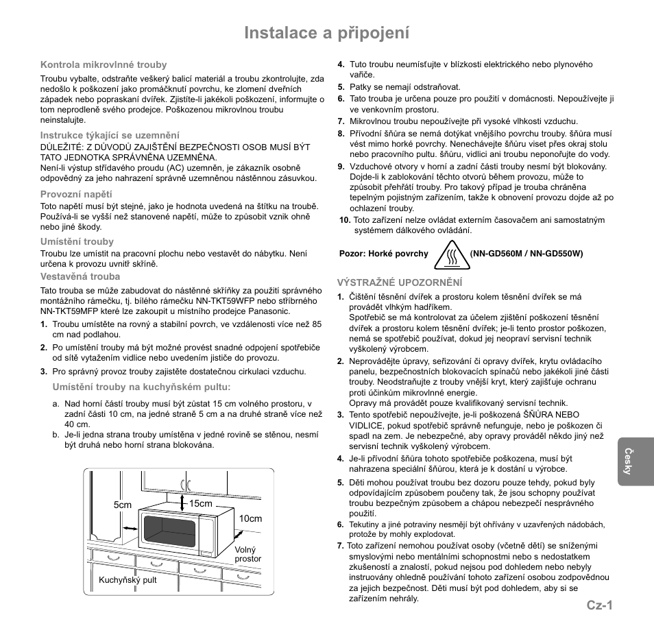 Instalace a připojení, Cz-1 | Panasonic NNGD560MEPG User Manual | Page 136 / 193
