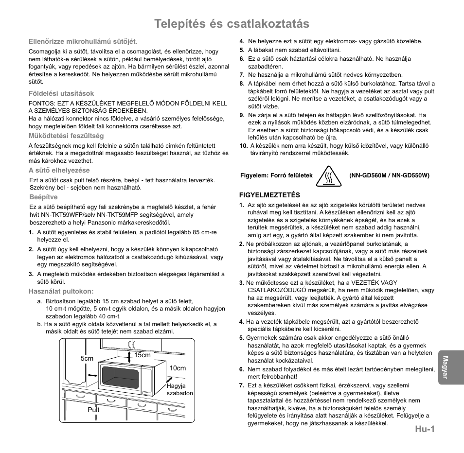 Telepítés és csatlakoztatás, Hu-1 | Panasonic NNGD560MEPG User Manual | Page 155 / 193