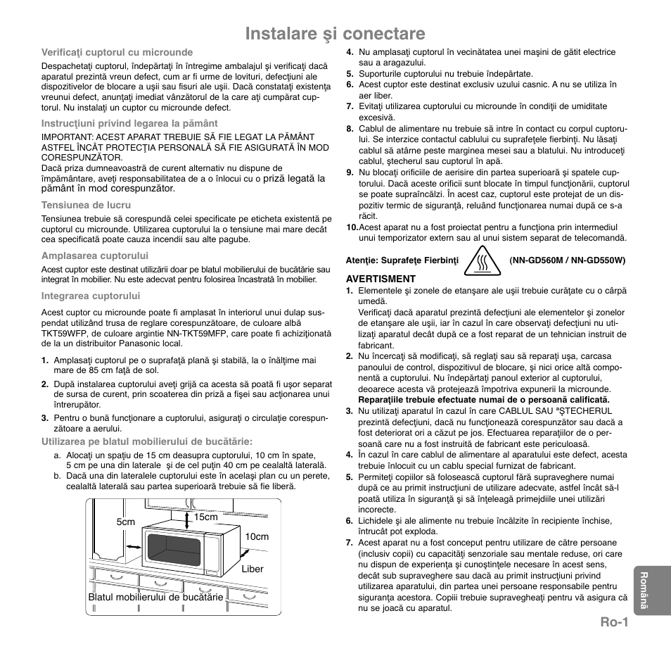 Instalare şi conectare, Ro-1 | Panasonic NNGD560MEPG User Manual | Page 174 / 193