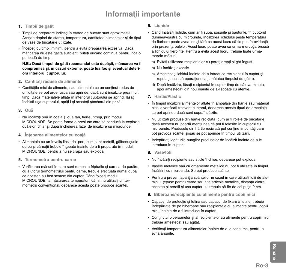 Informaţii importante, Ro-3 | Panasonic NNGD560MEPG User Manual | Page 176 / 193