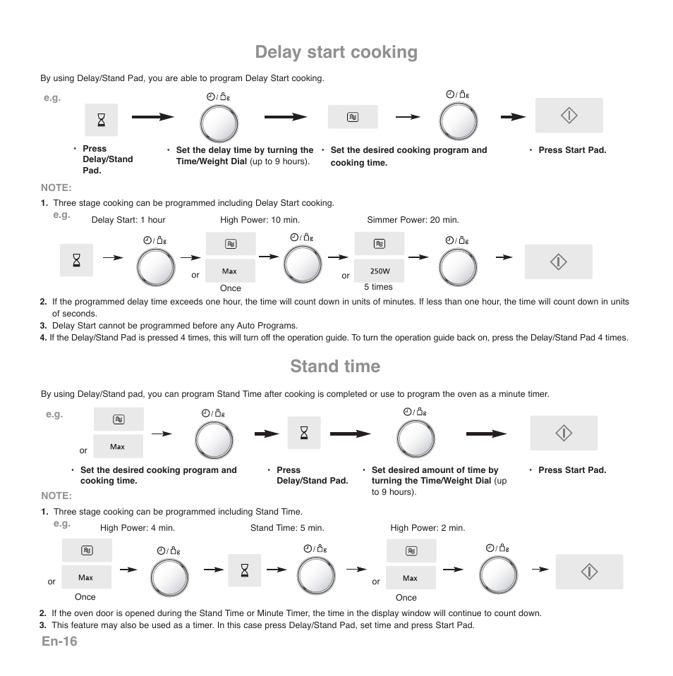 Delay start cooking, Stand time, En-16 | Panasonic NNGD560MEPG User Manual | Page 18 / 193