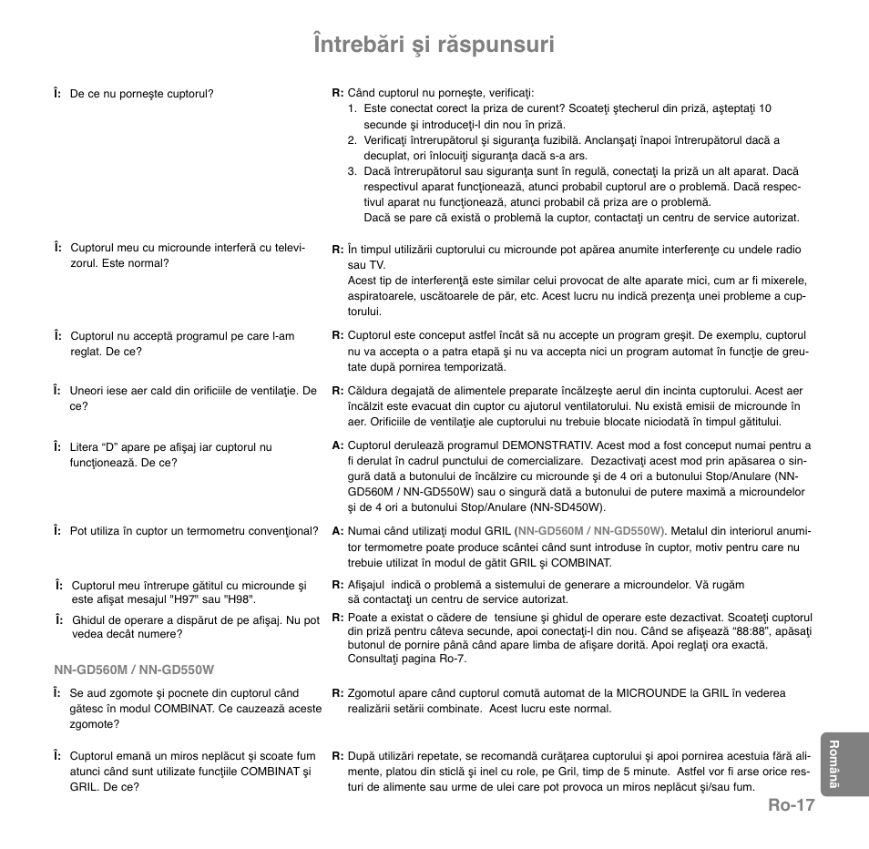 Întrebări şi răspunsuri, Ro-17 | Panasonic NNGD560MEPG User Manual | Page 190 / 193