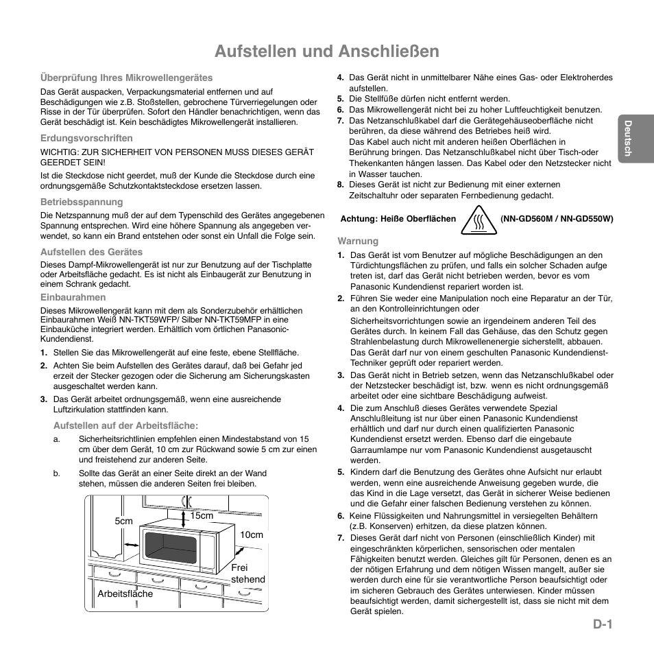 Aufstellen und anschließen | Panasonic NNGD560MEPG User Manual | Page 22 / 193