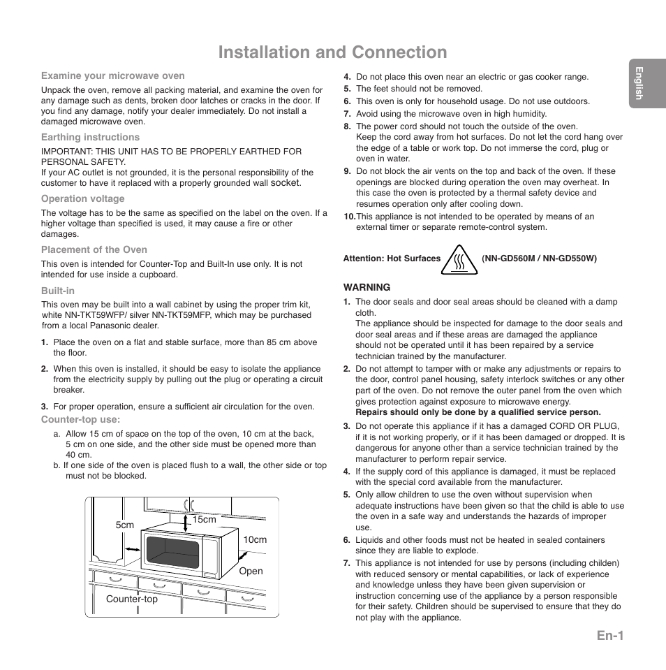 Installation and connection, En-1 | Panasonic NNGD560MEPG User Manual | Page 3 / 193