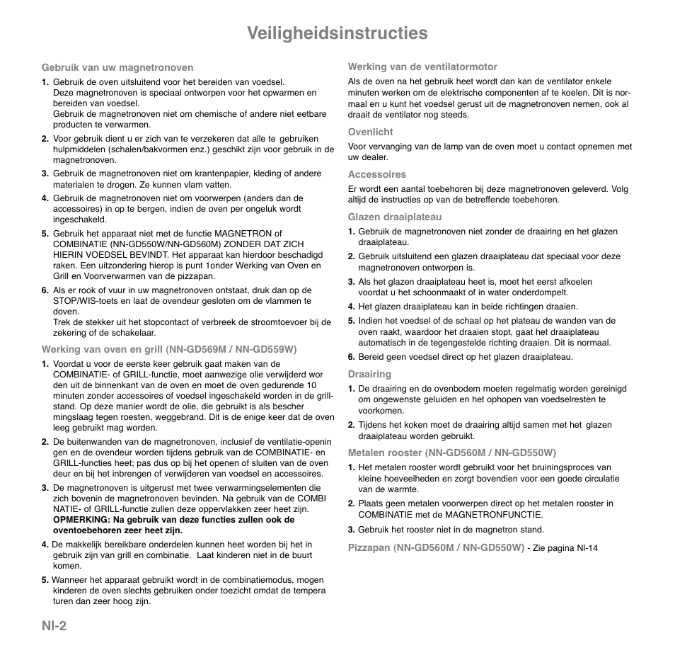 Veiligheidsinstructies, Nl-2 | Panasonic NNGD560MEPG User Manual | Page 42 / 193