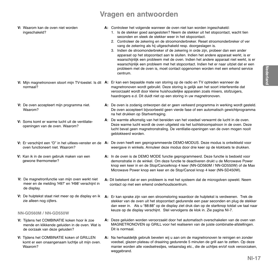 Vragen en antwoorden, Nl-17 | Panasonic NNGD560MEPG User Manual | Page 57 / 193