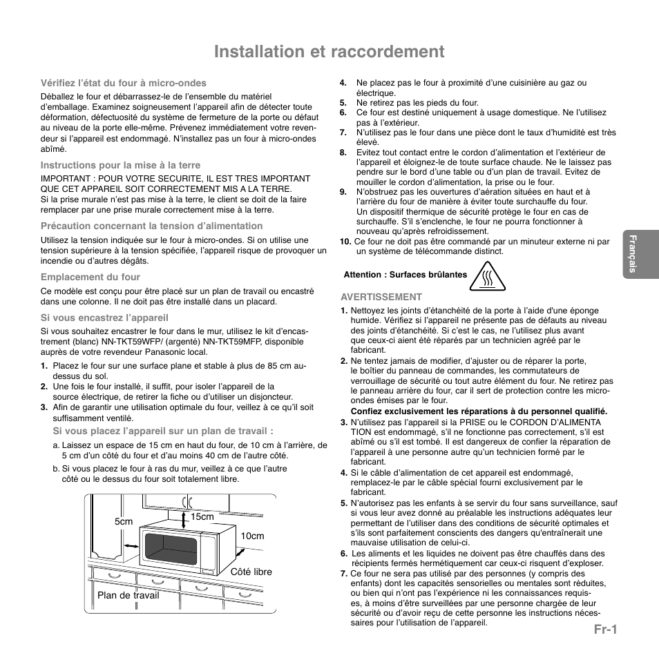 Installation et raccordement, Fr-1 | Panasonic NNGD560MEPG User Manual | Page 60 / 193