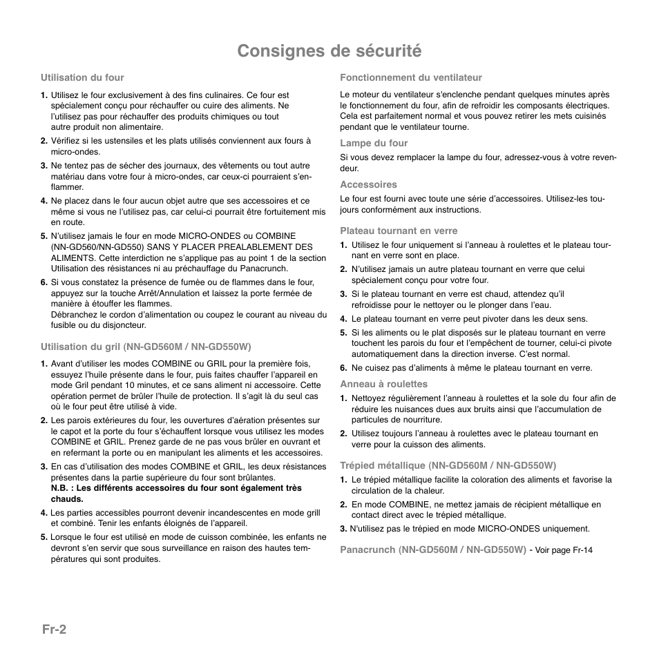 Consignes de sécurité, Fr-2 | Panasonic NNGD560MEPG User Manual | Page 61 / 193