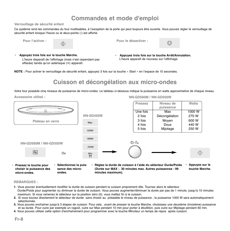 Cuisson et décongélation aux micro-ondes, Commandes et mode d'emploi, Fr-8 | Panasonic NNGD560MEPG User Manual | Page 67 / 193