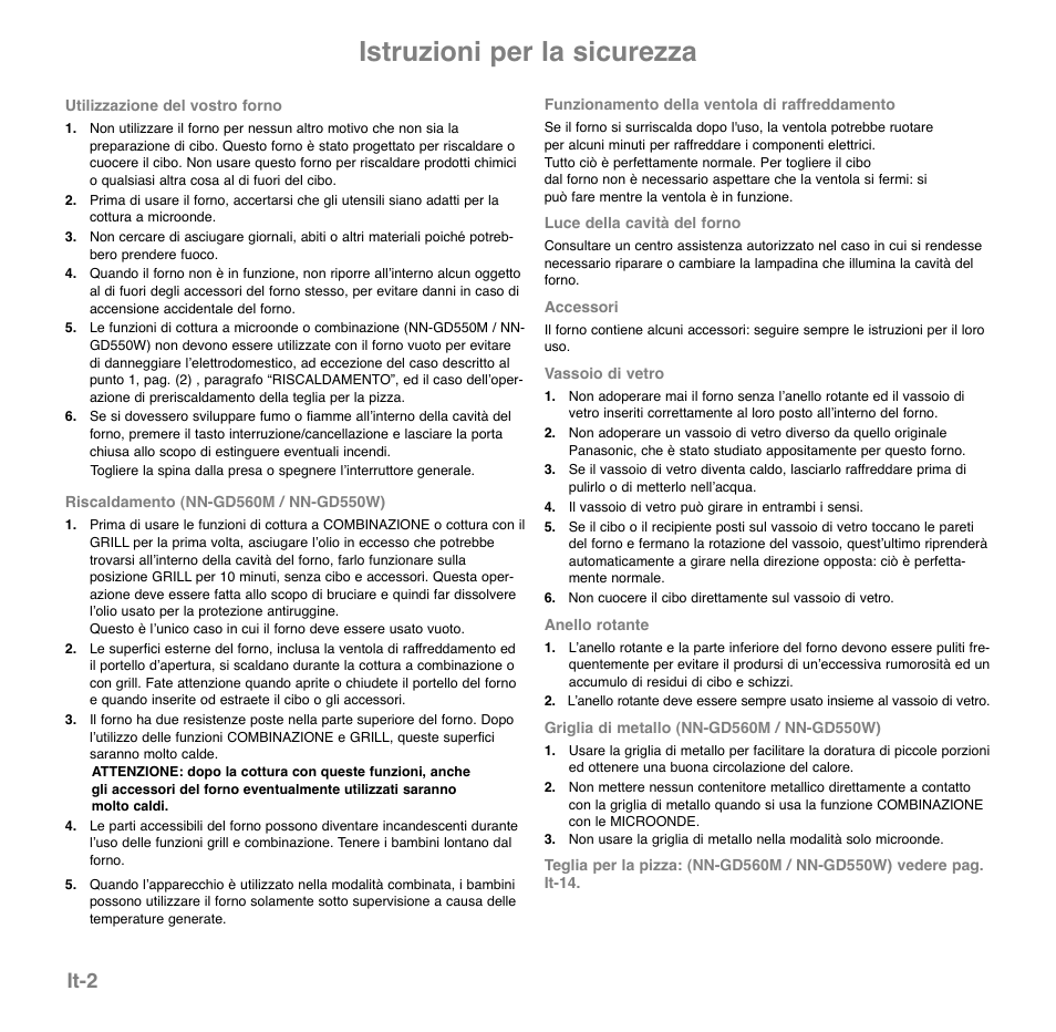 Istruzioni per la sicurezza, It-2 | Panasonic NNGD560MEPG User Manual | Page 80 / 193