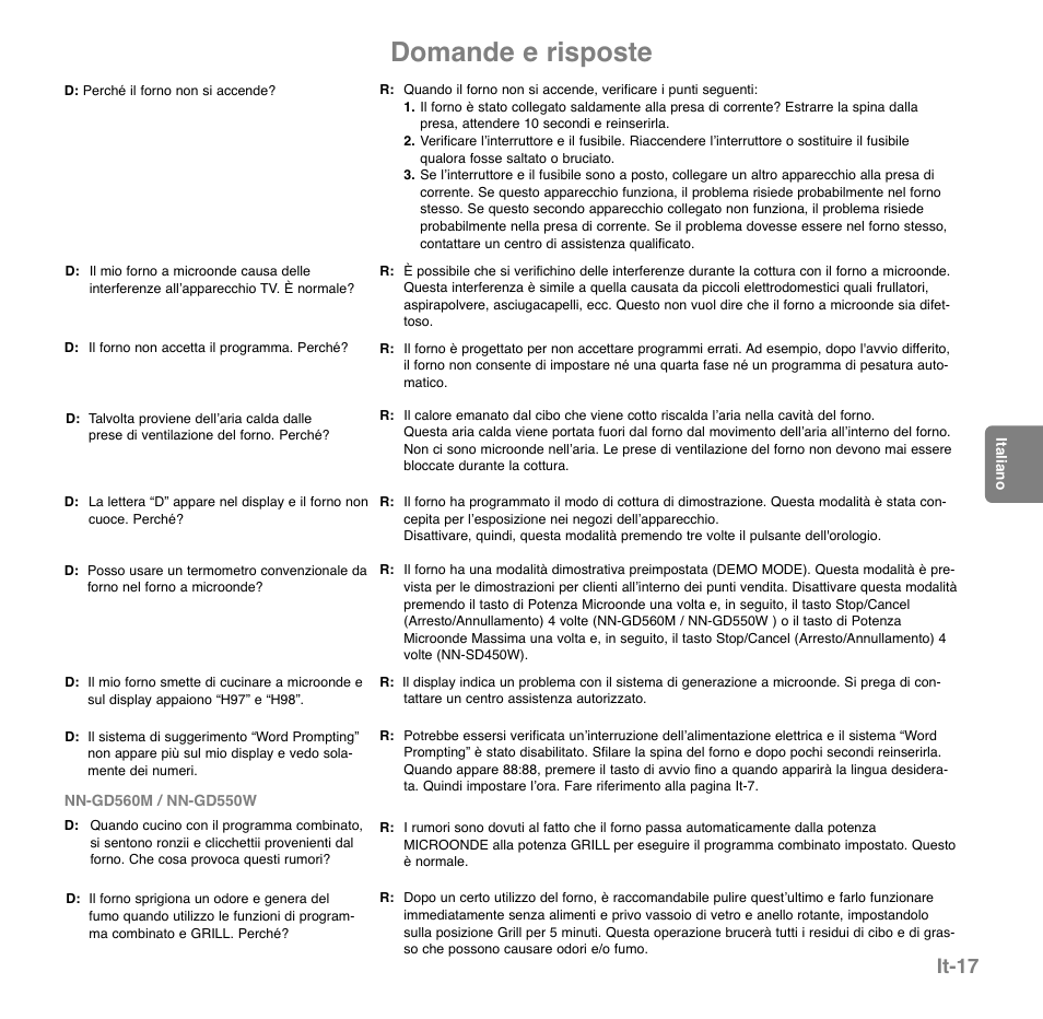 Domande e risposte, It-17 | Panasonic NNGD560MEPG User Manual | Page 95 / 193