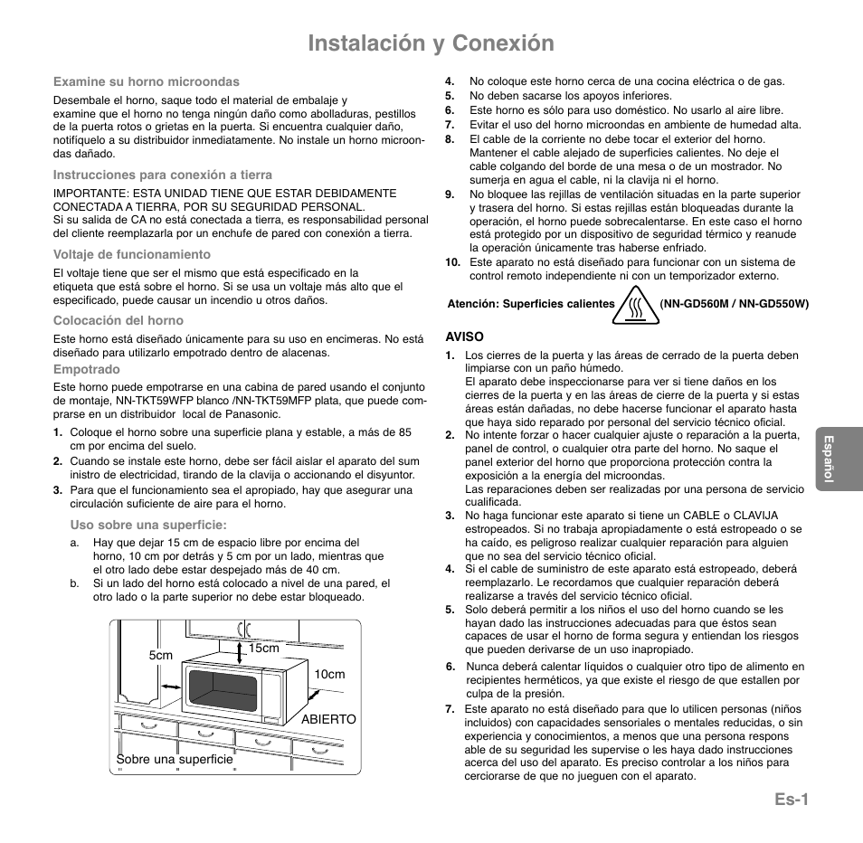 Instalación y conexión, Es-1 | Panasonic NNGD560MEPG User Manual | Page 98 / 193