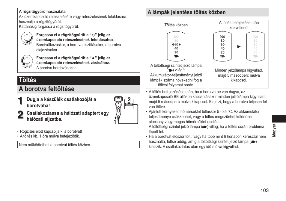 Töltés a borotva feltöltése | Panasonic ESLT31 User Manual | Page 103 / 124