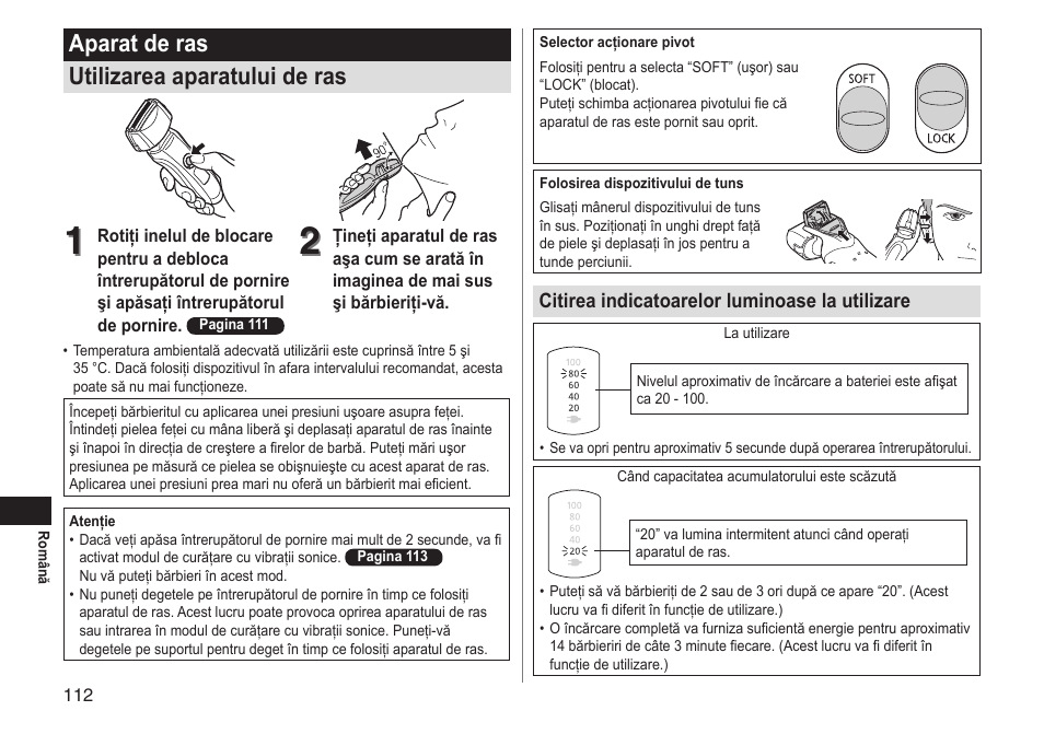 Aparat de ras utilizarea aparatului de ras | Panasonic ESLT31 User Manual | Page 112 / 124