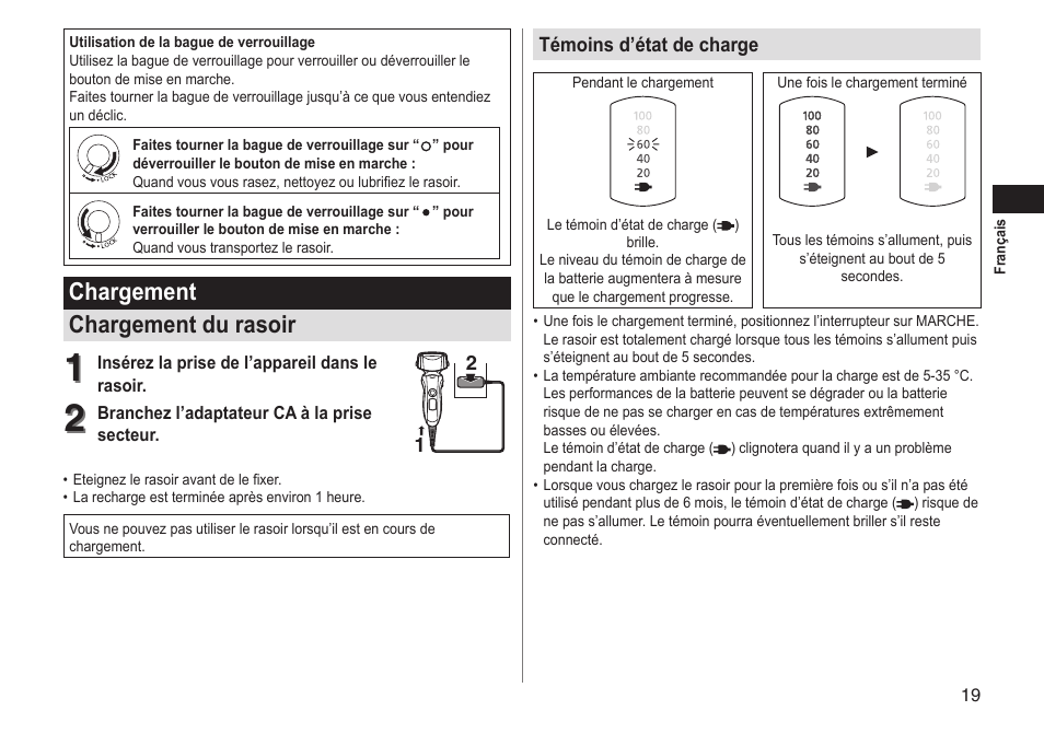 Chargement chargement du rasoir | Panasonic ESLT31 User Manual | Page 19 / 124