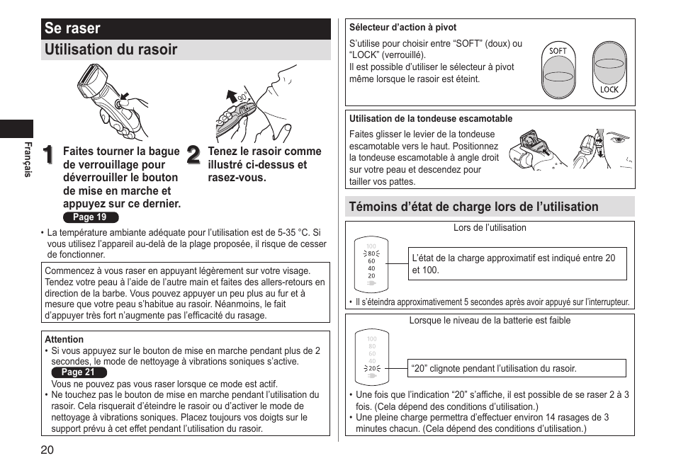 Se raser utilisation du rasoir | Panasonic ESLT31 User Manual | Page 20 / 124