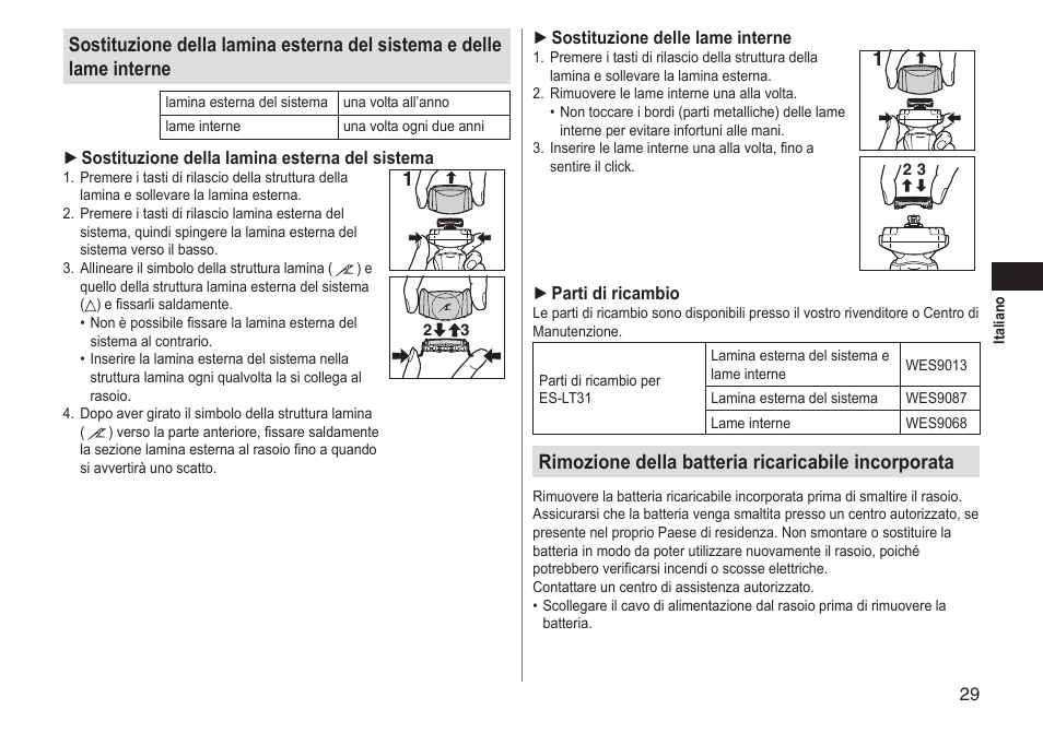 Rimozione della batteria ricaricabile incorporata | Panasonic ESLT31 User Manual | Page 29 / 124