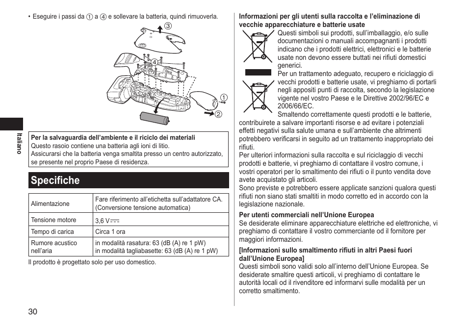 Specifiche | Panasonic ESLT31 User Manual | Page 30 / 124