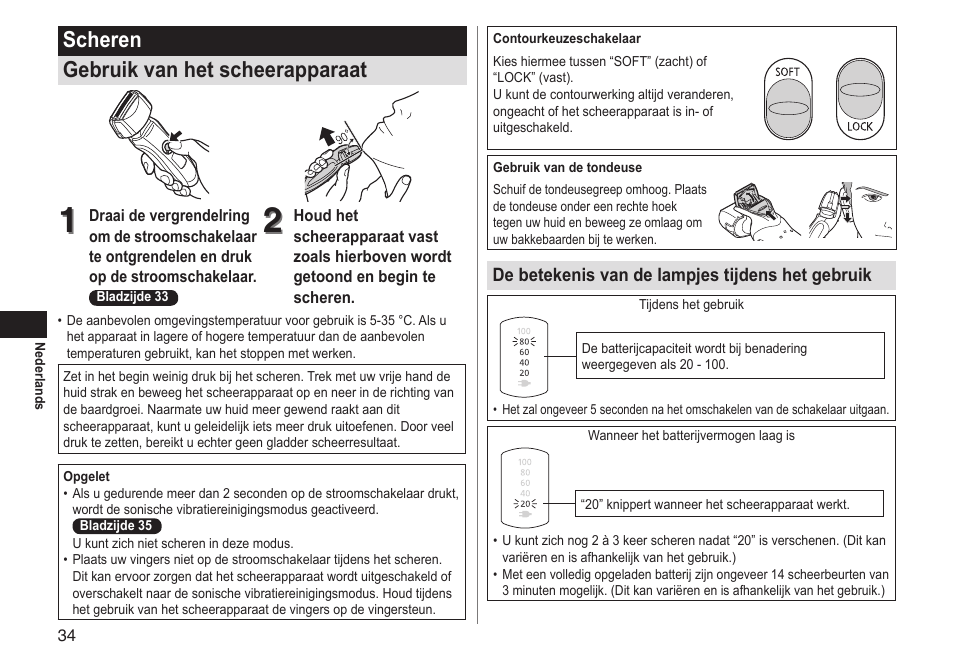 Scheren gebruik van het scheerapparaat | Panasonic ESLT31 User Manual | Page 34 / 124